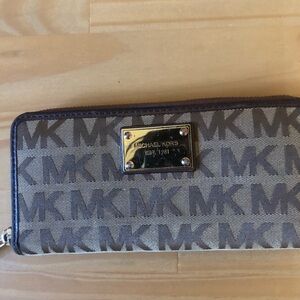 Michael Kors Tan and Brown Logo Zip Wallet